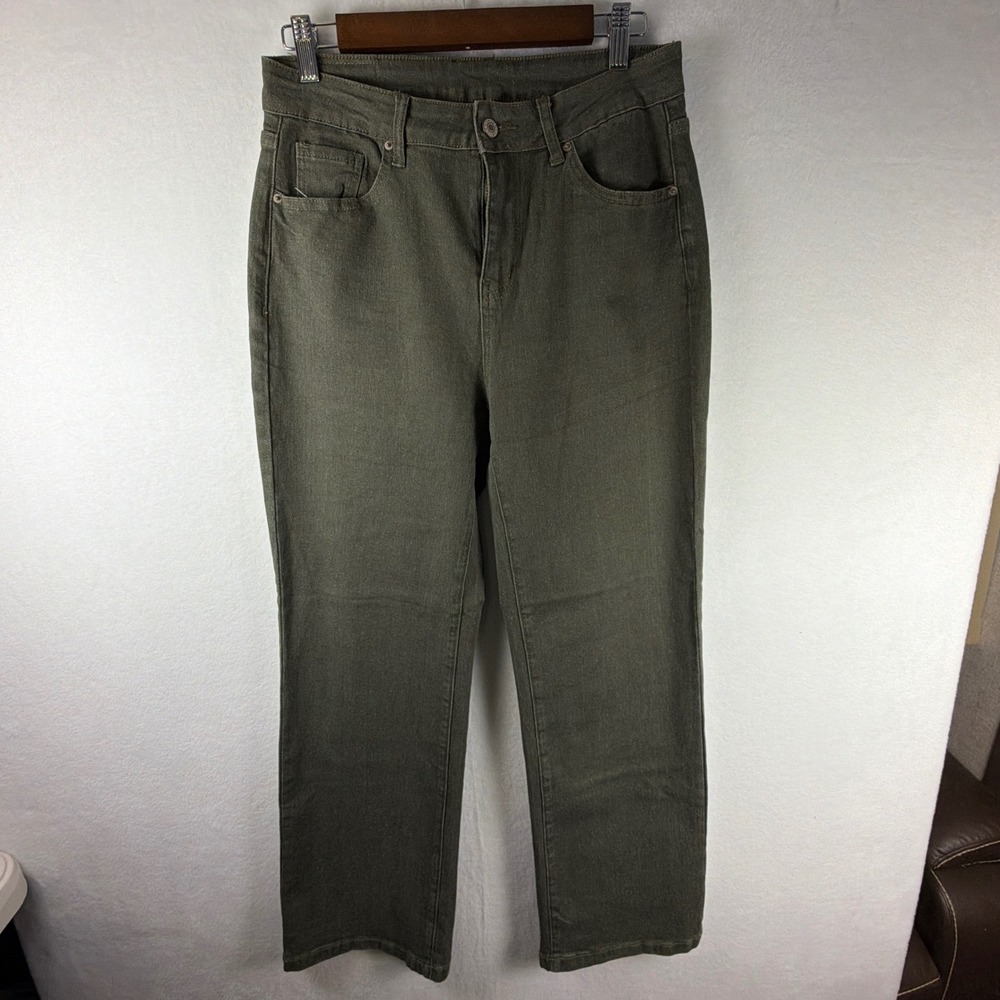Sidefeel Women's Size 10 Olive Green Straight Leg Jeans Earthy Utility Stretch